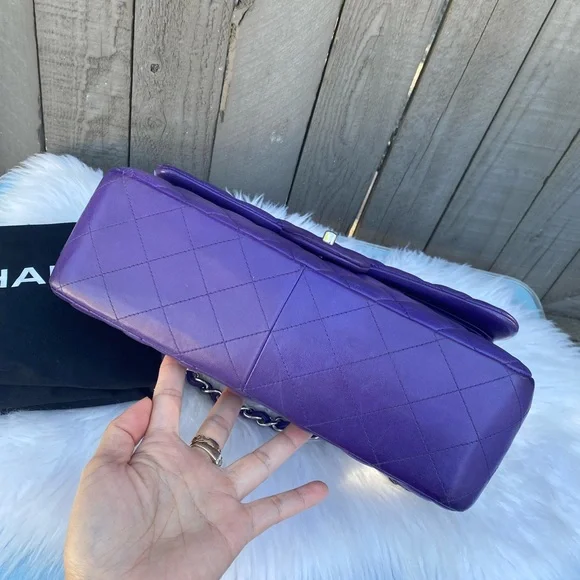 ⭐️JUMBO⭐️CHANEL classic Lambskin Jumbo double flap Lavender quilted silver chain - Picture 12 of 17